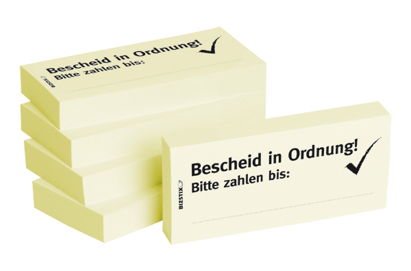 BIZSTIX® Business Haftnotizen "Bescheid in Ordnung! Bitte zahlen bis"