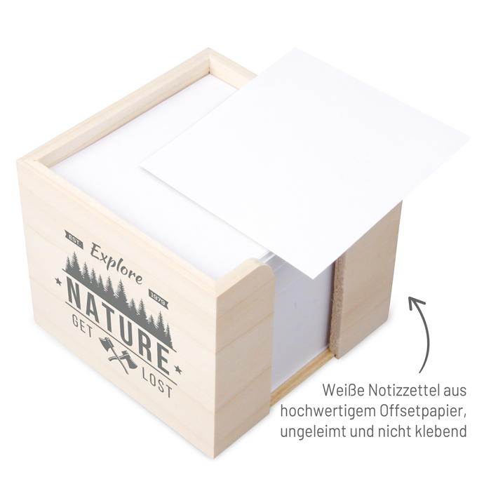 Zettelbox  aus echtem Holz 10 x 10 x 8,5 cm Siebdruck Zettelbox  aus echtem Holz 10 x 10 x 8,5 cm Siebdruck