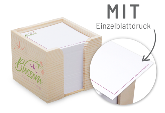 1018140011 Zettelbox  aus echtem Holz 10 x 10 x 8,5 cm Siebdruck Zettelbox  aus echtem Holz 10 x 10 x 8,5 cm Siebdruck