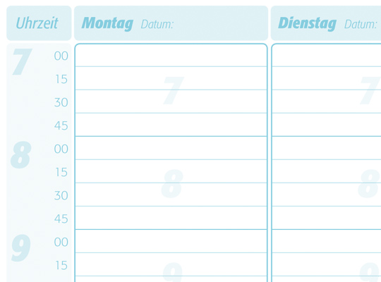 Terminplaner 1 Spalte - 15 Minutentakt Terminplaner 1 Spalte - 15 Minutentakt