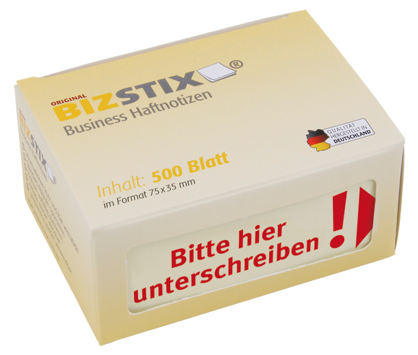 BIZSTIX® Business Haftnotizen "Bitte hier unterschreiben!" (Pfeil nach rechts)"