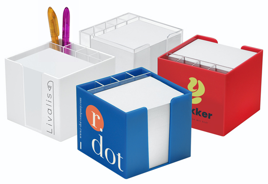 1018170110 Zettelbox 10 x 10 x 10 cm im Siebdruck bedruckt mit Stifteköcher Zettelbox 10 x 10 x 10 cm im Siebdruck bedruckt mit Stifteköcher