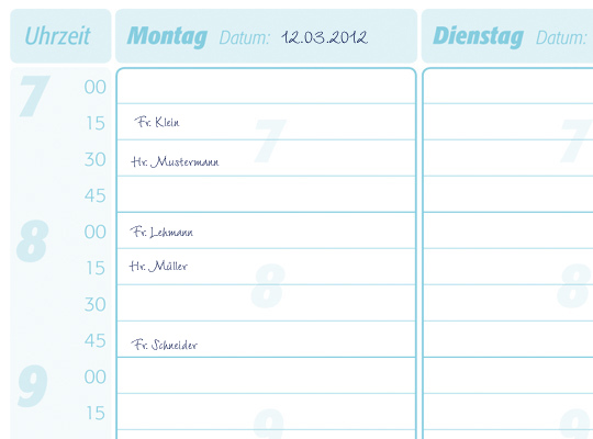 Terminplaner 1 Spalte - 15 Minutentakt Terminplaner 1 Spalte - 15 Minutentakt