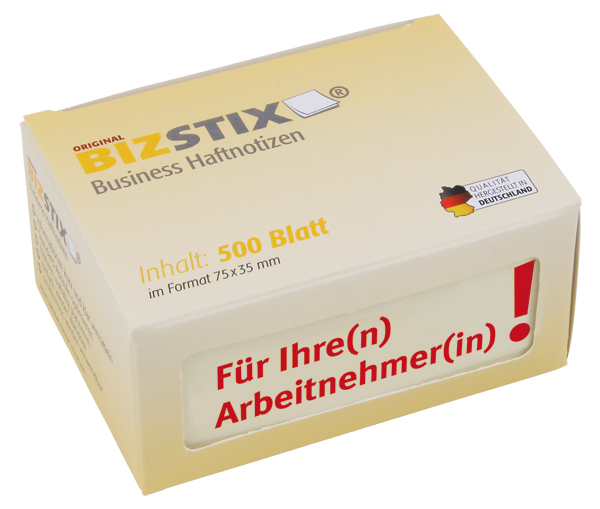 BIZSTIX® Business Haftnotizen "Für Ihre(n) Arbeitnehmer(in)!" BIZSTIX® Business Haftnotizen "Für Ihre(n) Arbeitnehmer(in)!"