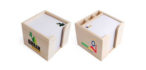 Zettelboxen aus echtem Holz im Siebdruck