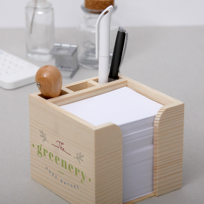 Zettelbox aus echtem Holz mit Stifteköcher 10 x 10 x 8,5 cm Siebdruck Zettelbox aus echtem Holz mit Stifteköcher 10 x 10 x 8,5 cm Siebdruck