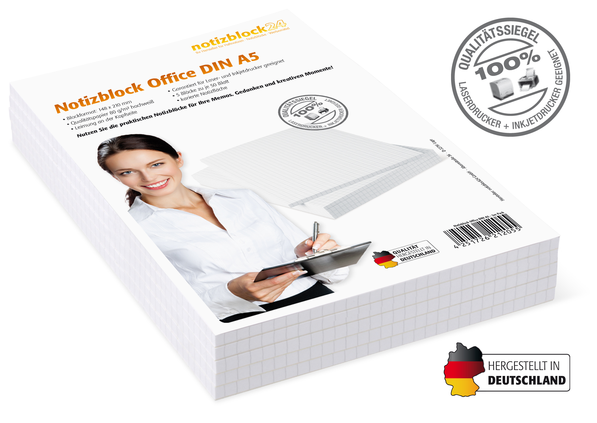 Notizblock Office DIN A5 - 5er Pack