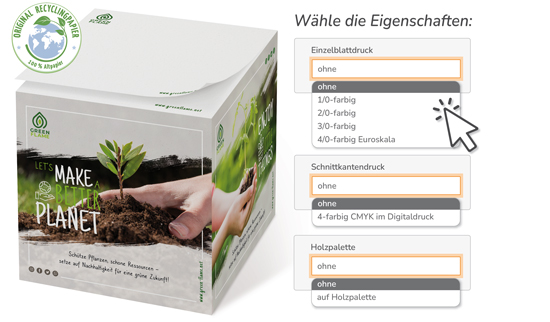 Notiz-Zettelklotz Recycling 9 x 9 x 9 cm Digitaldruck mit Varianten