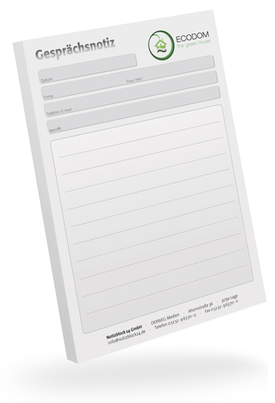 1302010204 Gesprächsnotizblock A6 liniert mit Fläche individuell Gesprächsnotizblock A6 liniert mit Fläche individuell